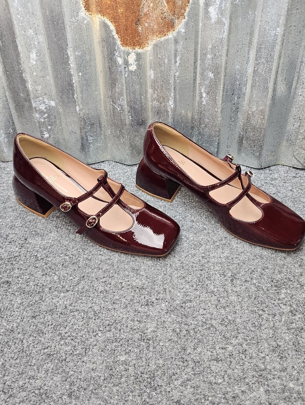 Cherry Red Patent Leather Double- Strap Mary Jane Block Heels - 6 1/2